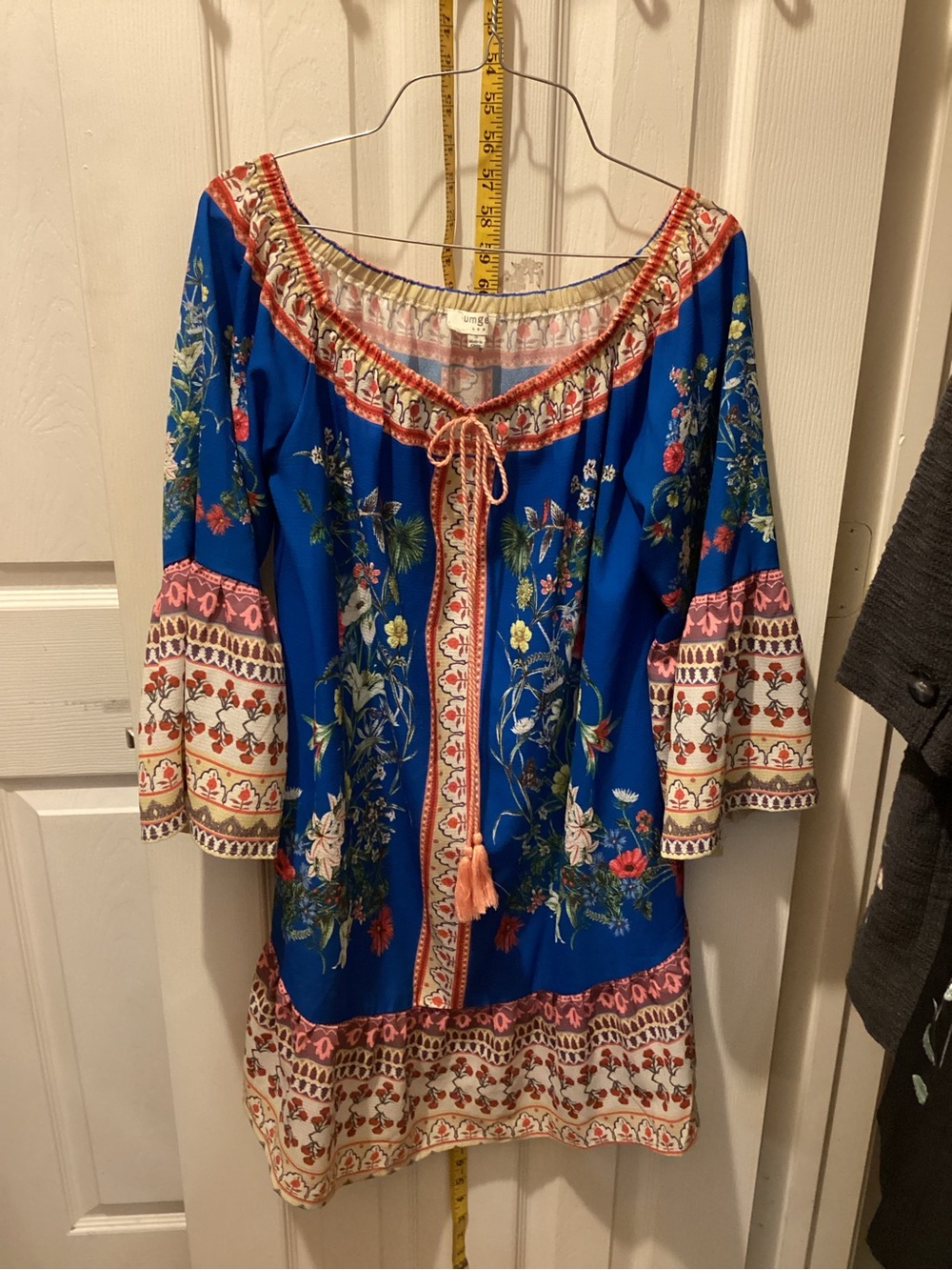 Umgee Royal Blue Floral Off-Shoulder Mini Dress with Pink Trim